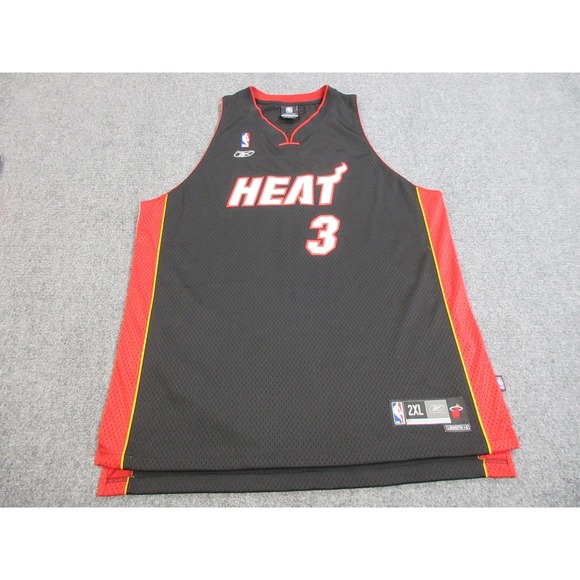 Miami Heat Jersey‎ Mens 2XL Black Red NBA Basketball Dwyane Wade 3 Reebok